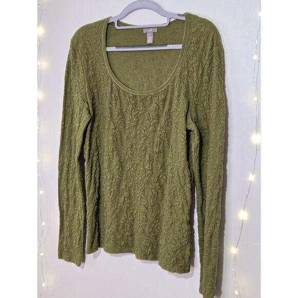 J. JILL Floral Textured Long Sleeve Stretchy Top Medium Green Christmas Holiday - Picture 4 of 13